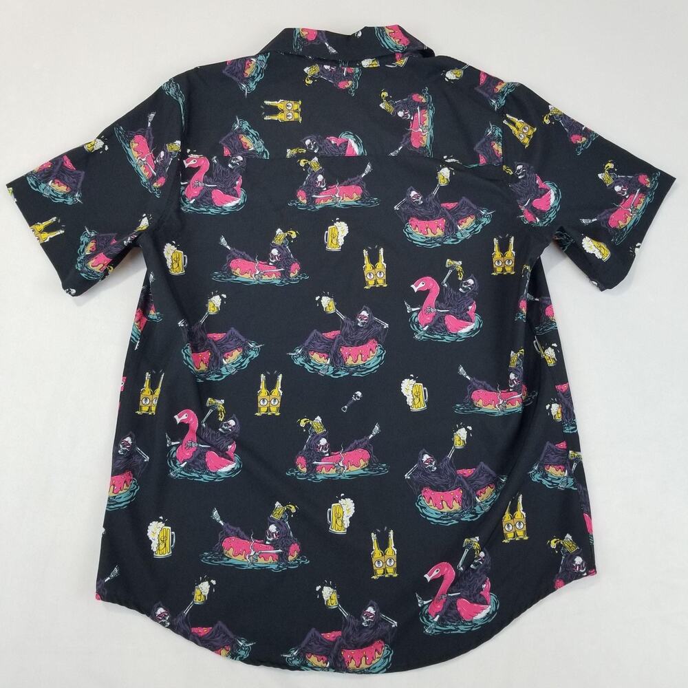 Sullen Art Co Shirt Mens Small Black Poolside Essentials Reaper Beer Button Up - Picture 3 of 10